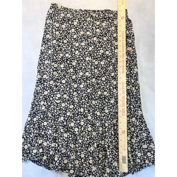 Vintage style women’s black daisy floral midi skirt ruffle hem - Picture 6 of 6